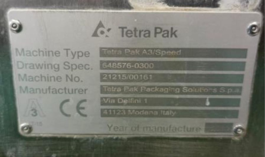 USED TETRA PAK A3 SPEED 200ML SLIM FILLING MACHINE FOR SALE YEAR 2010